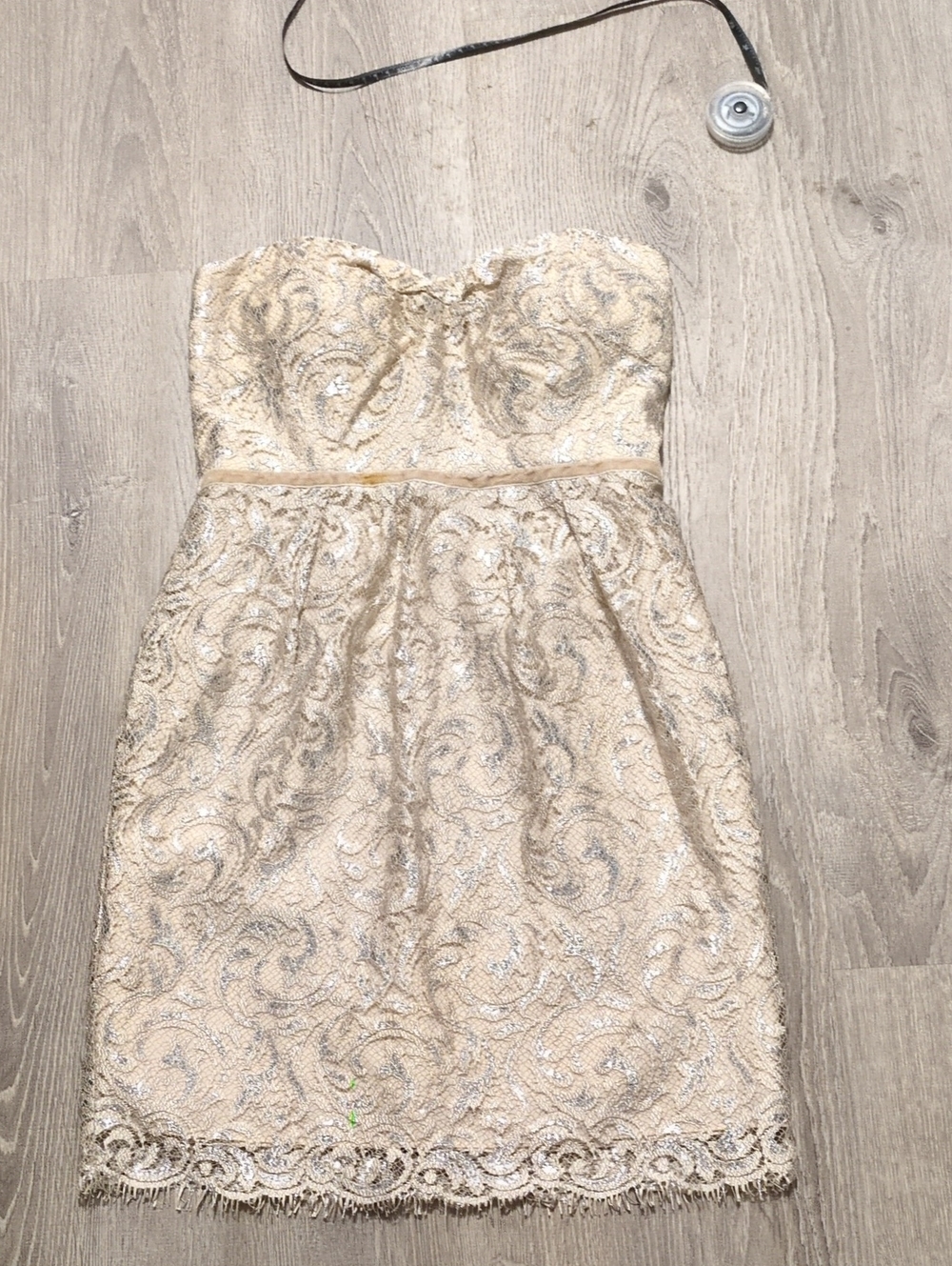 Jenny Yoo Collection Silver Metallic Trimmed Mini Strapless Dress Size 4